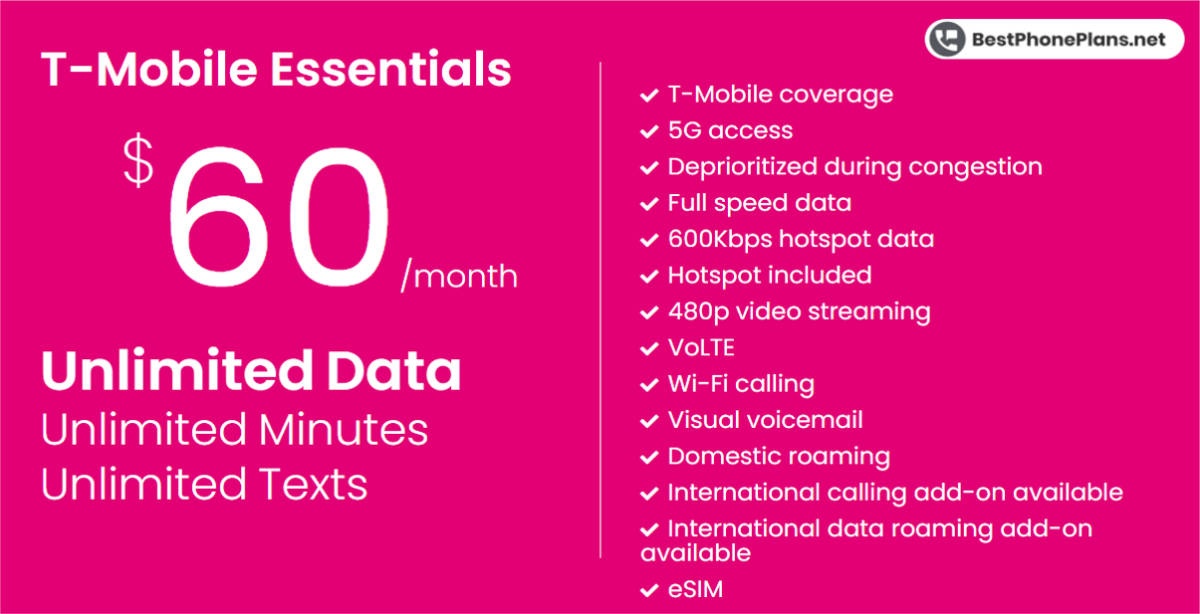 TMobile Essentials Plan Details, Price & Features BestPhonePlans