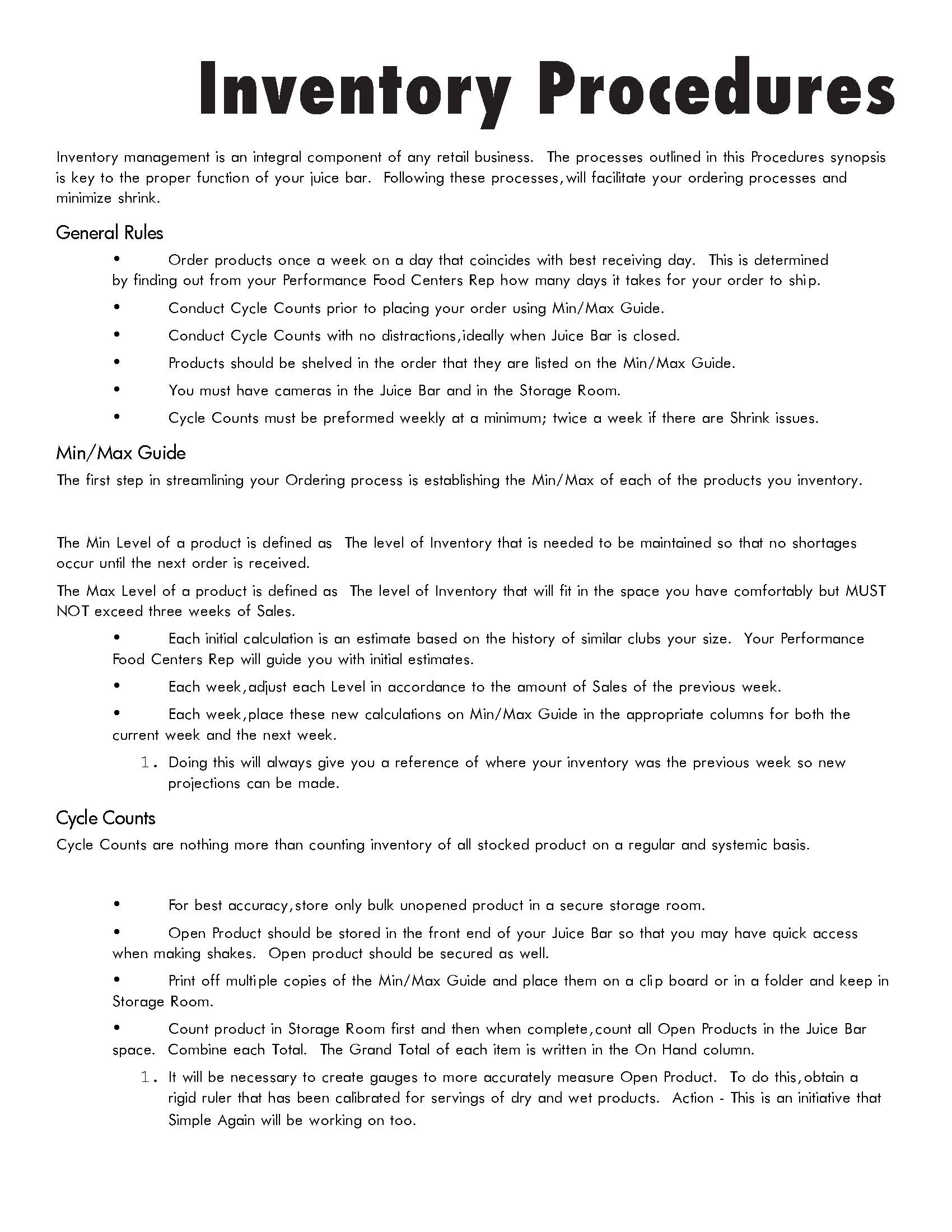 Member's Club Inventory Procedures