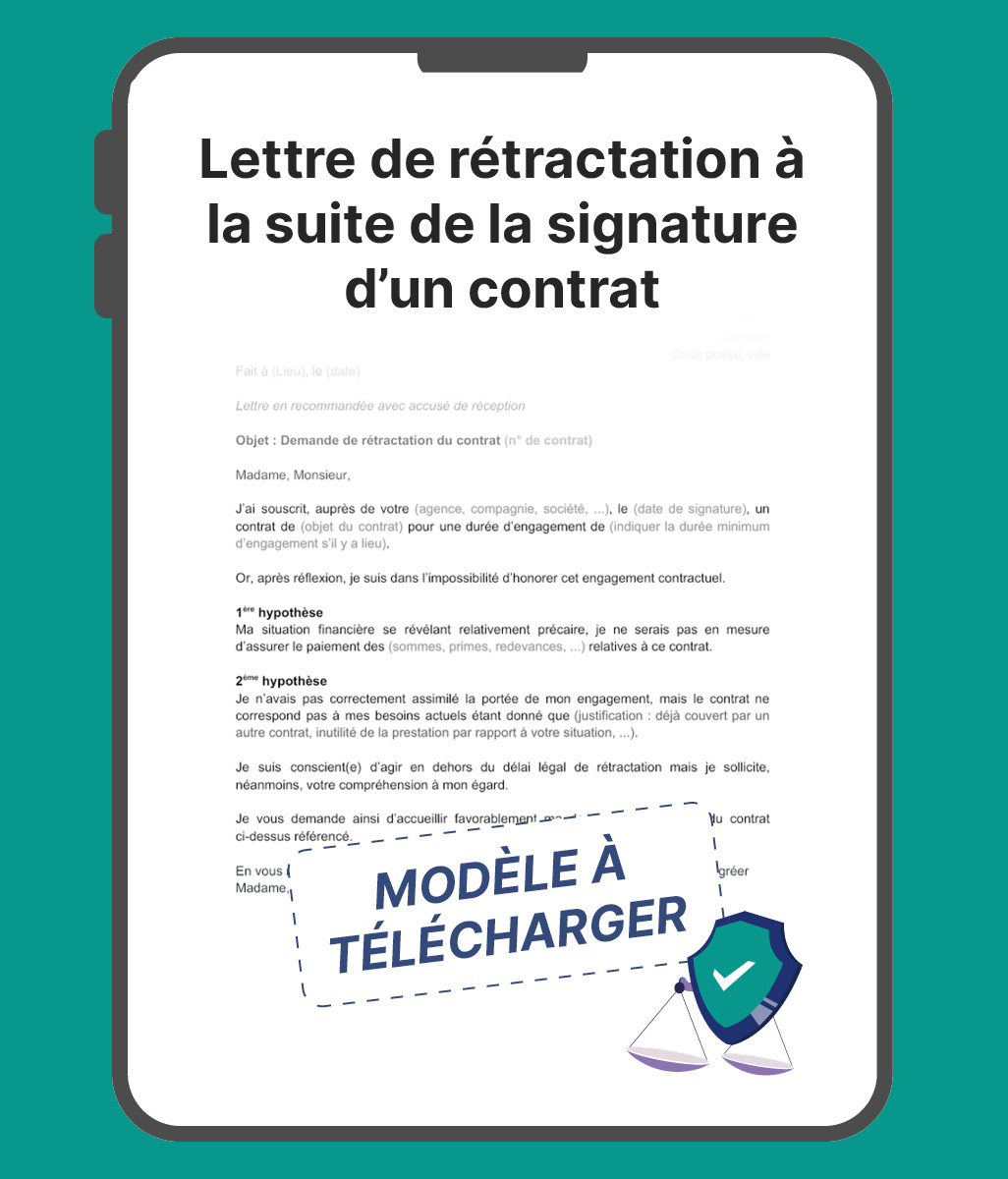 Lettre de rétractation à la suite de la signature d’un contrat modèle