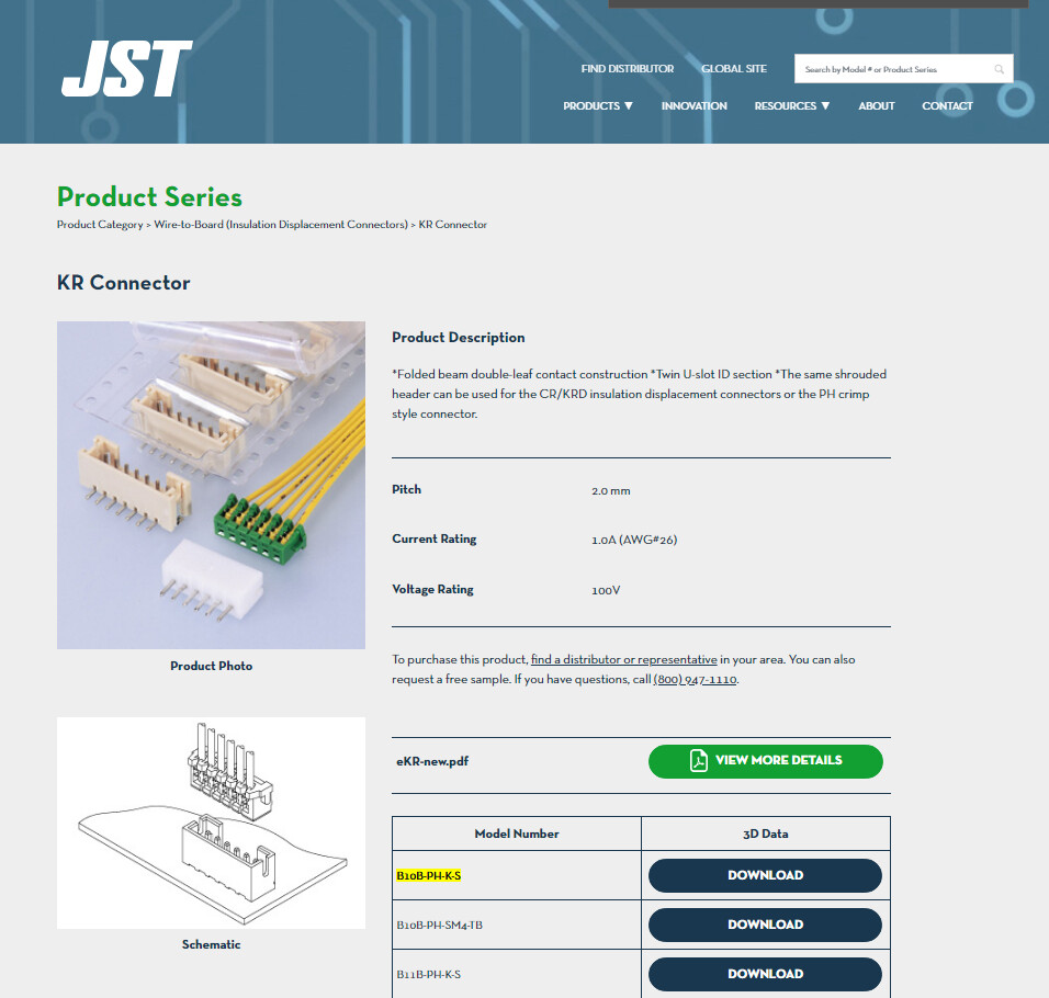 3D CAD Models for JST Connectors Rectangular Connectors Electronic