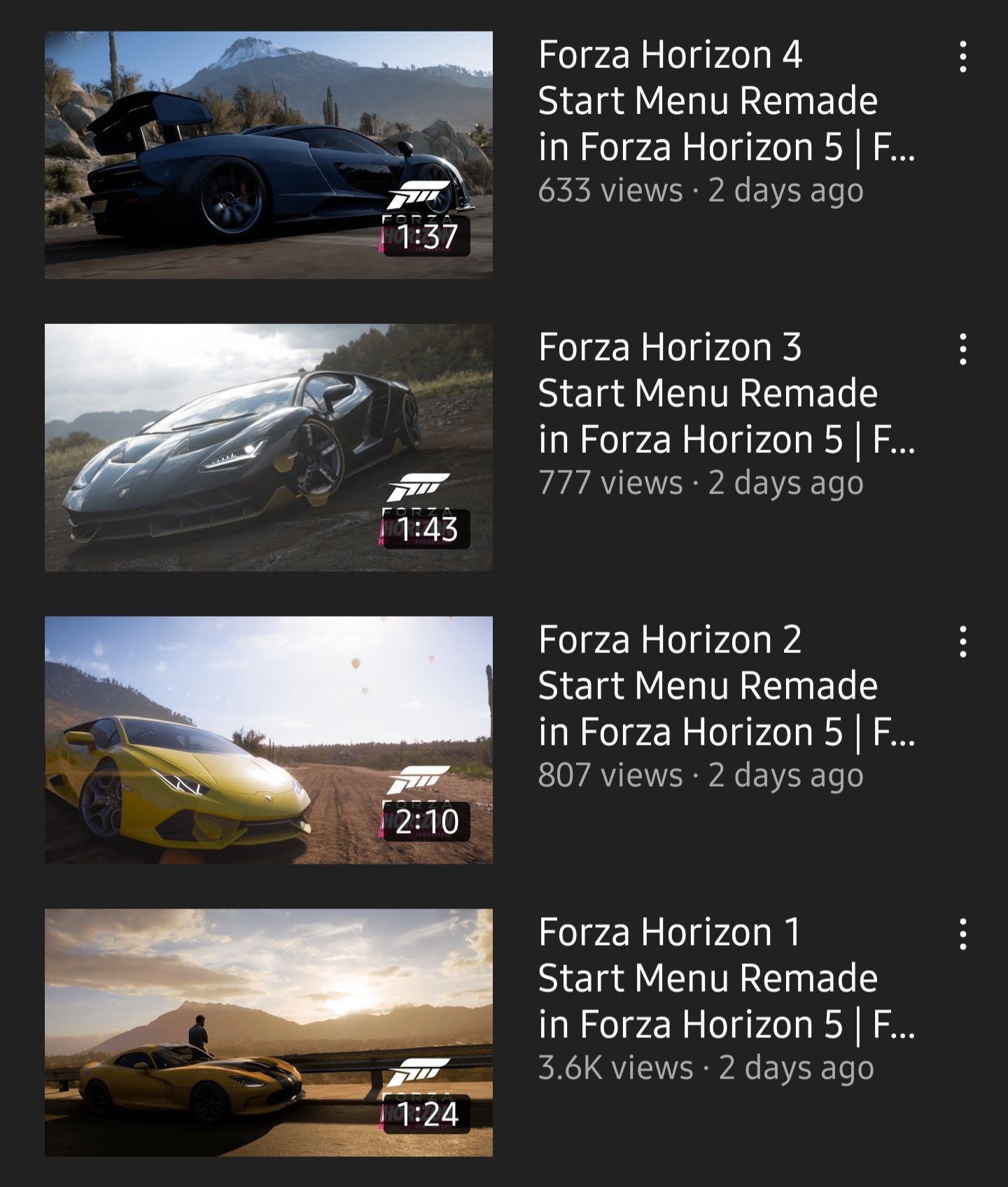 The Horizon 14 title screens as a choice to pick after this playlists