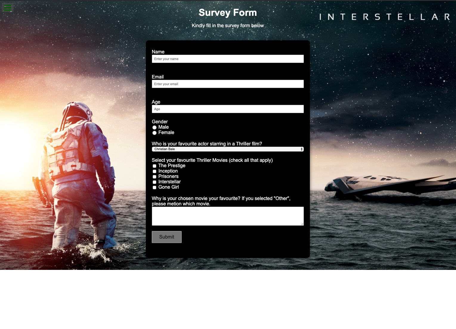 How to remove empty white space below the page Build a Survey Form