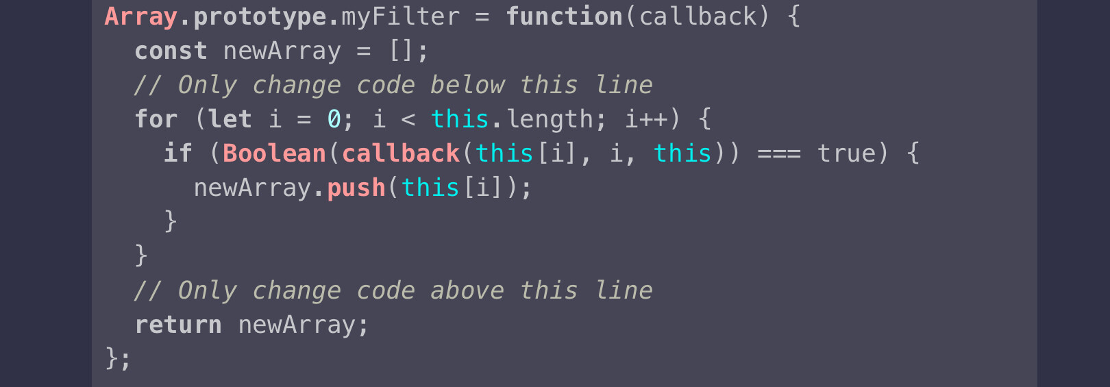 Functional Programming Implement the filter Method on a Prototype