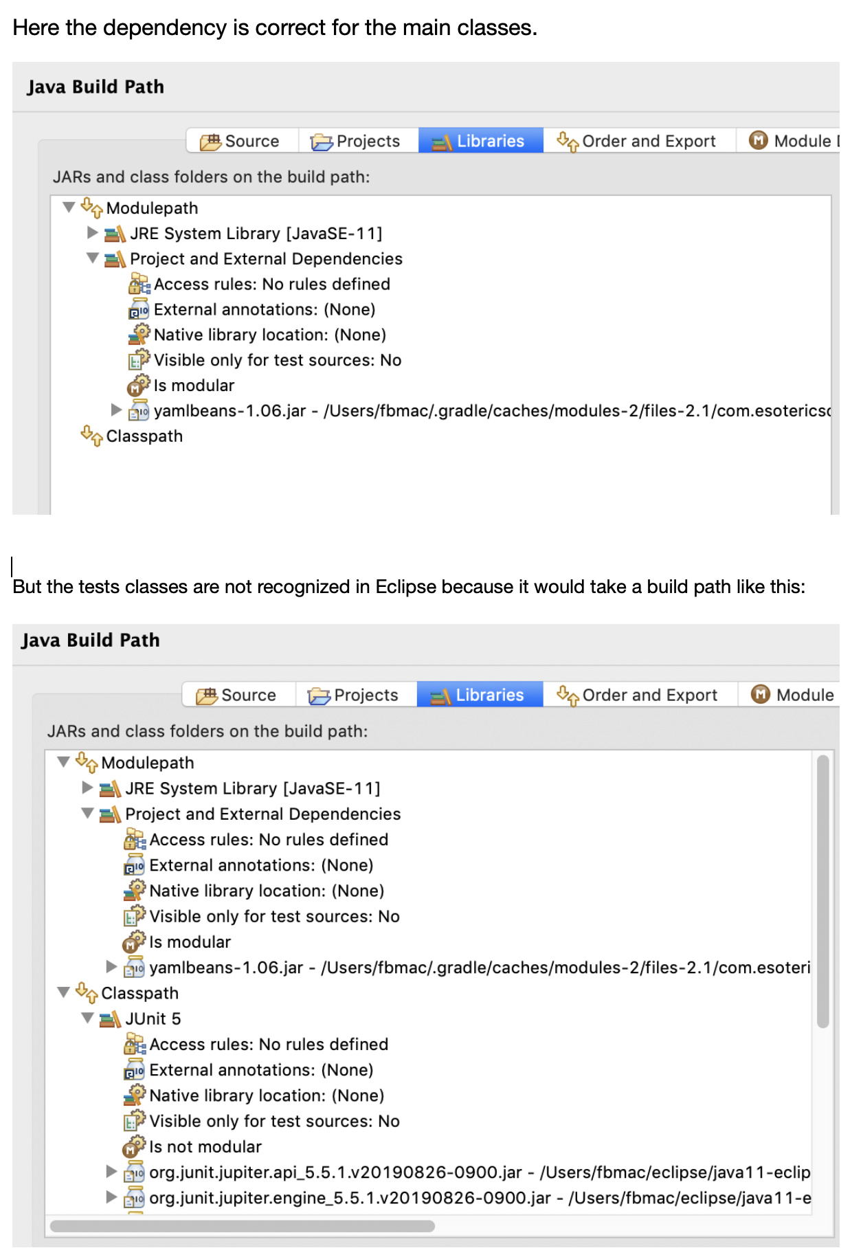 How in Eclipse project module java9 have modulepath and classpath