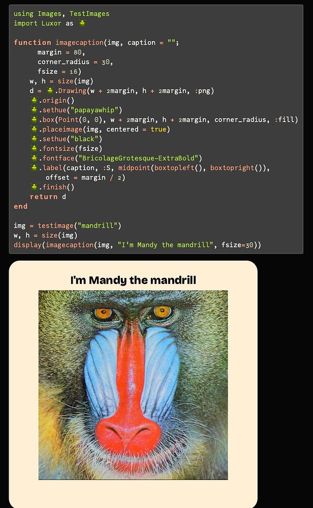 Displaying images with text Signal and Image Processing Julia