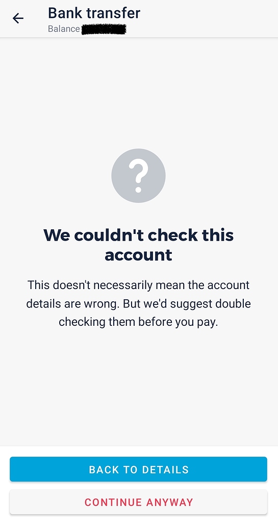 White list MBNA's payment Sort code and account number Bug Reports