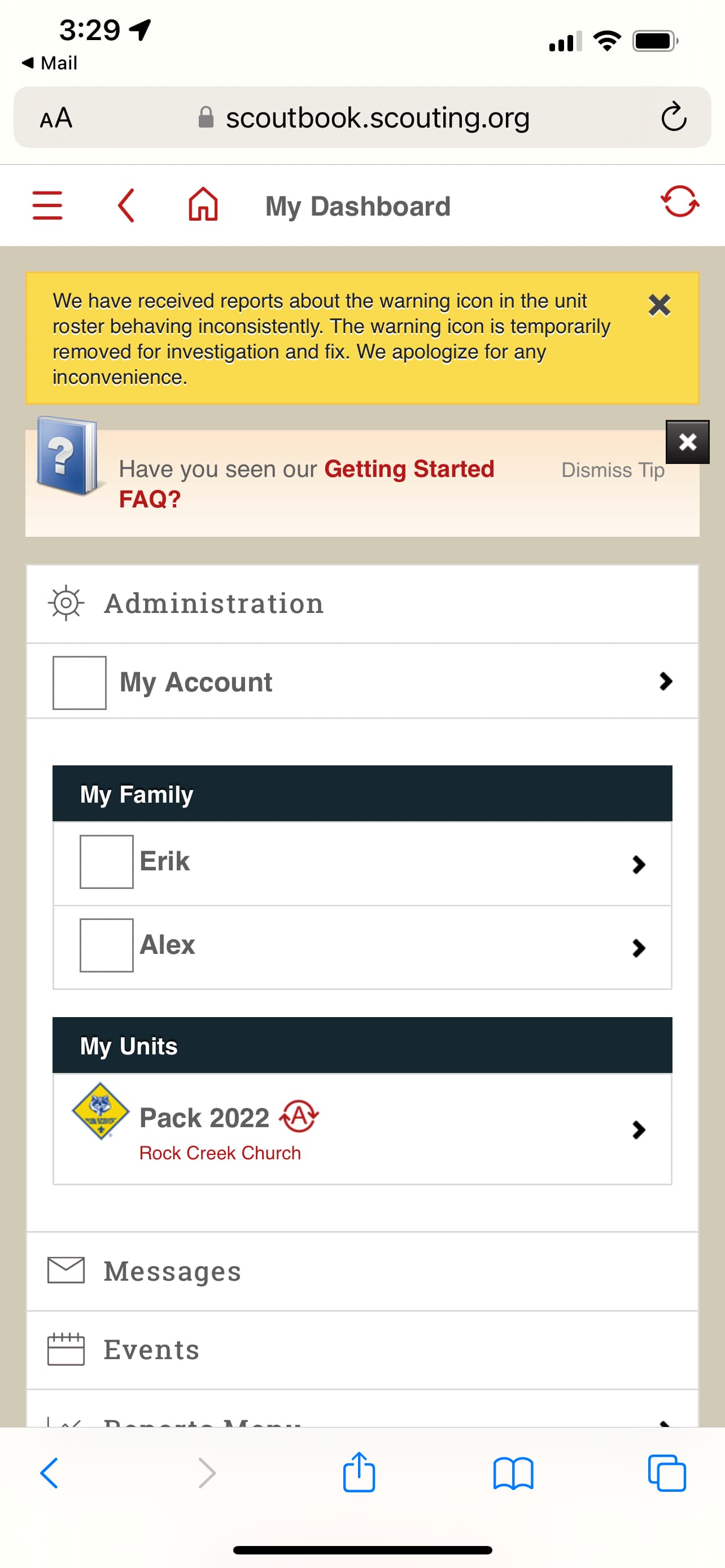 Pack cannot enter advancement into Scoutbook Scoutbook Bugs
