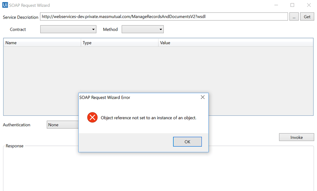 SOAP request throws "Object reference not set to an instance of an