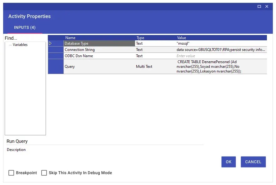 Database Global Bilgi RPA