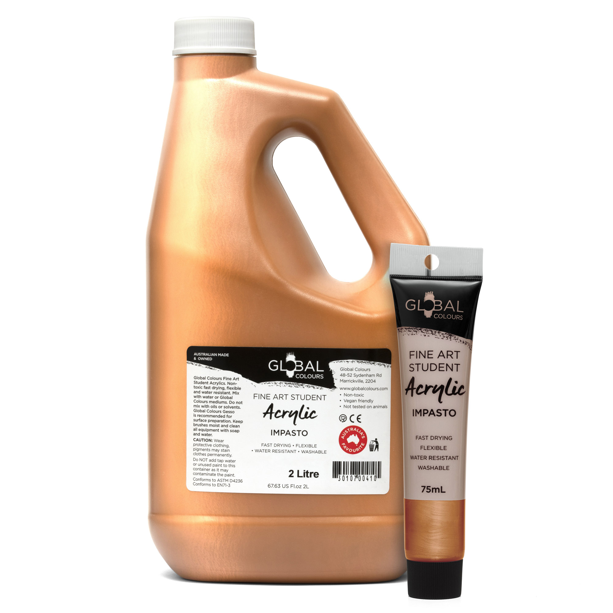 Global Colours Metallic Copper Student Fine Art Acrylic Impasto Paints