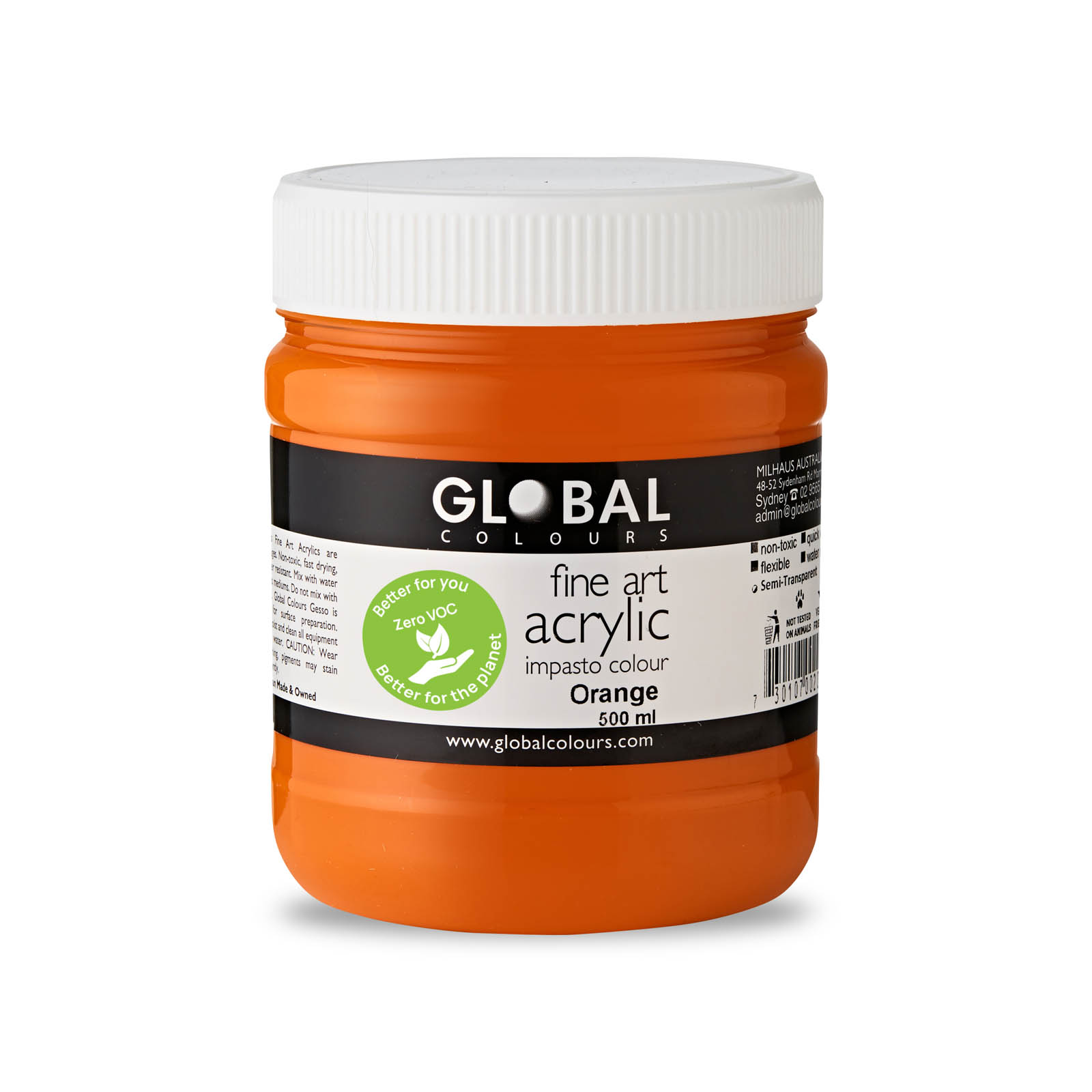 Global Colours Orange EcoFriendly Fine Art Acrylic Artist Paint 500ml