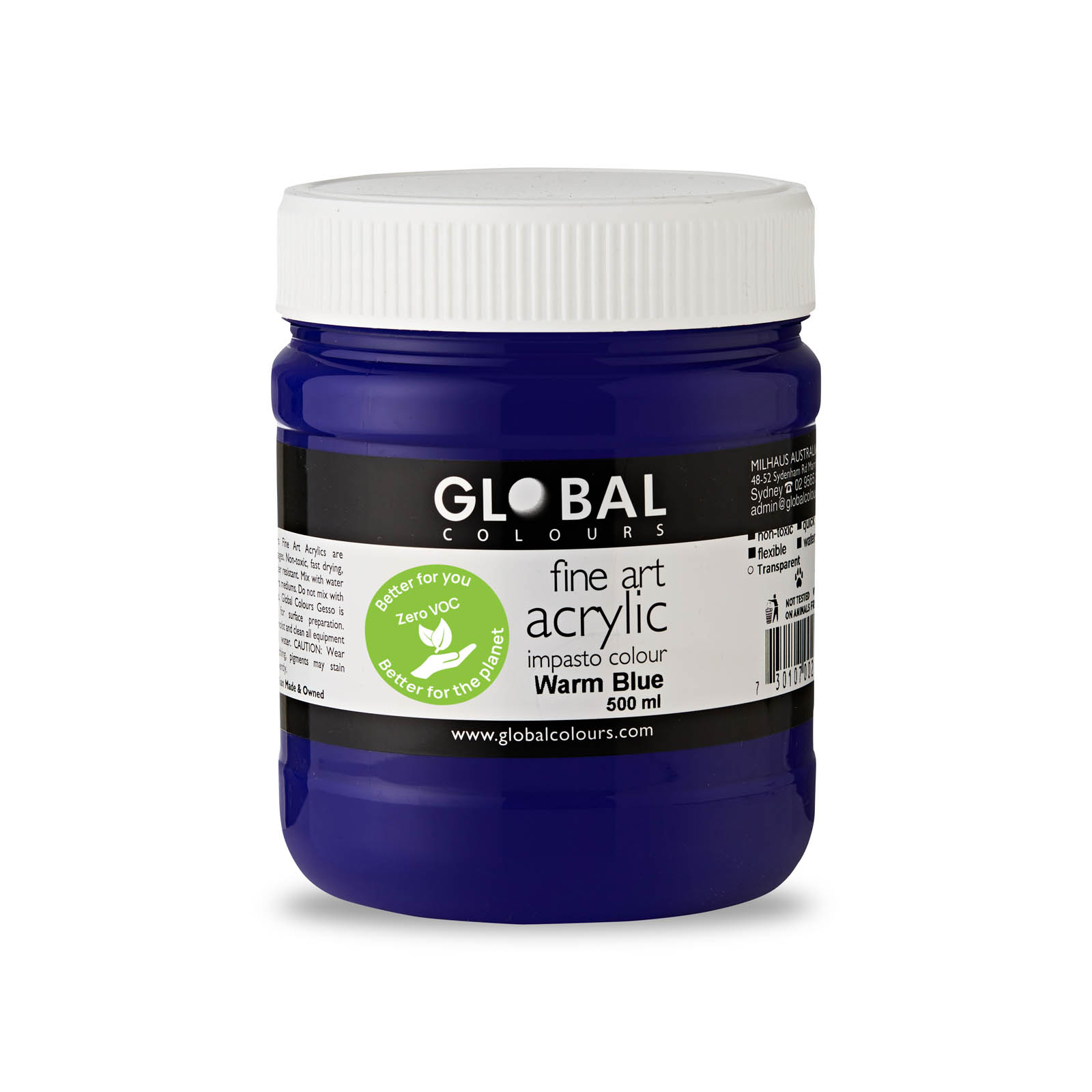 Global Colours Warm Blue EcoFriendly Fine Art Acrylic Artist Paint 500ml