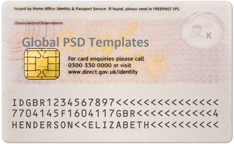 UK ID Card Template (Front & Back) Global PSD Template