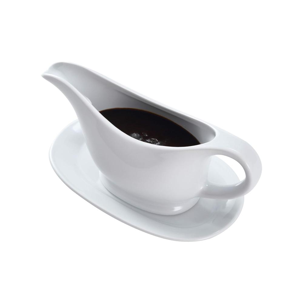 White Ceramic Gravy Boat With Tray Dongsheng