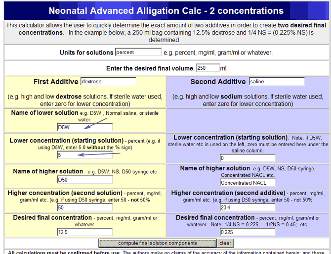 Alligation Calculator (double) useful in pediatrics GlobalRPH