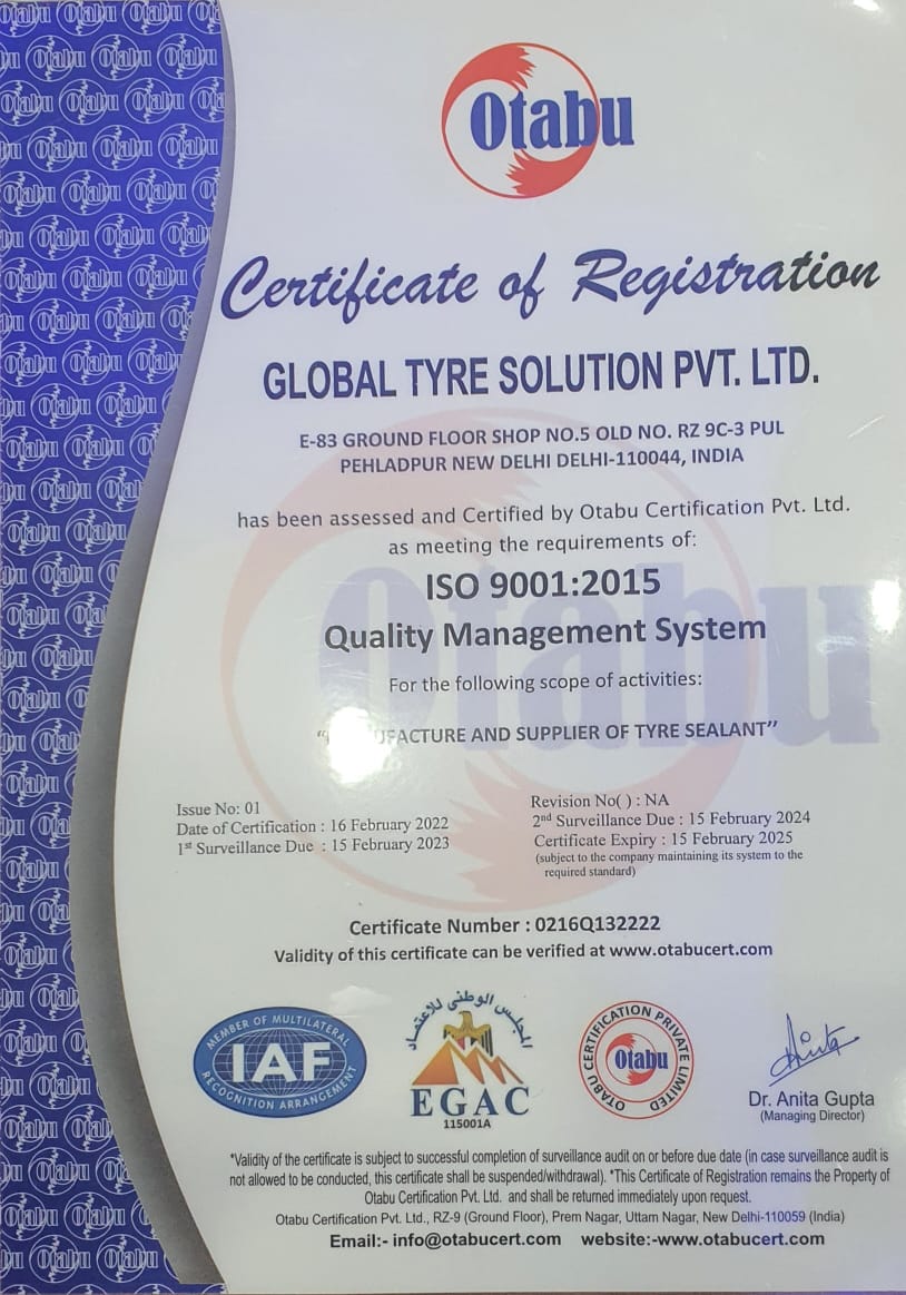 Global tyre Solution Our ISO Certificate