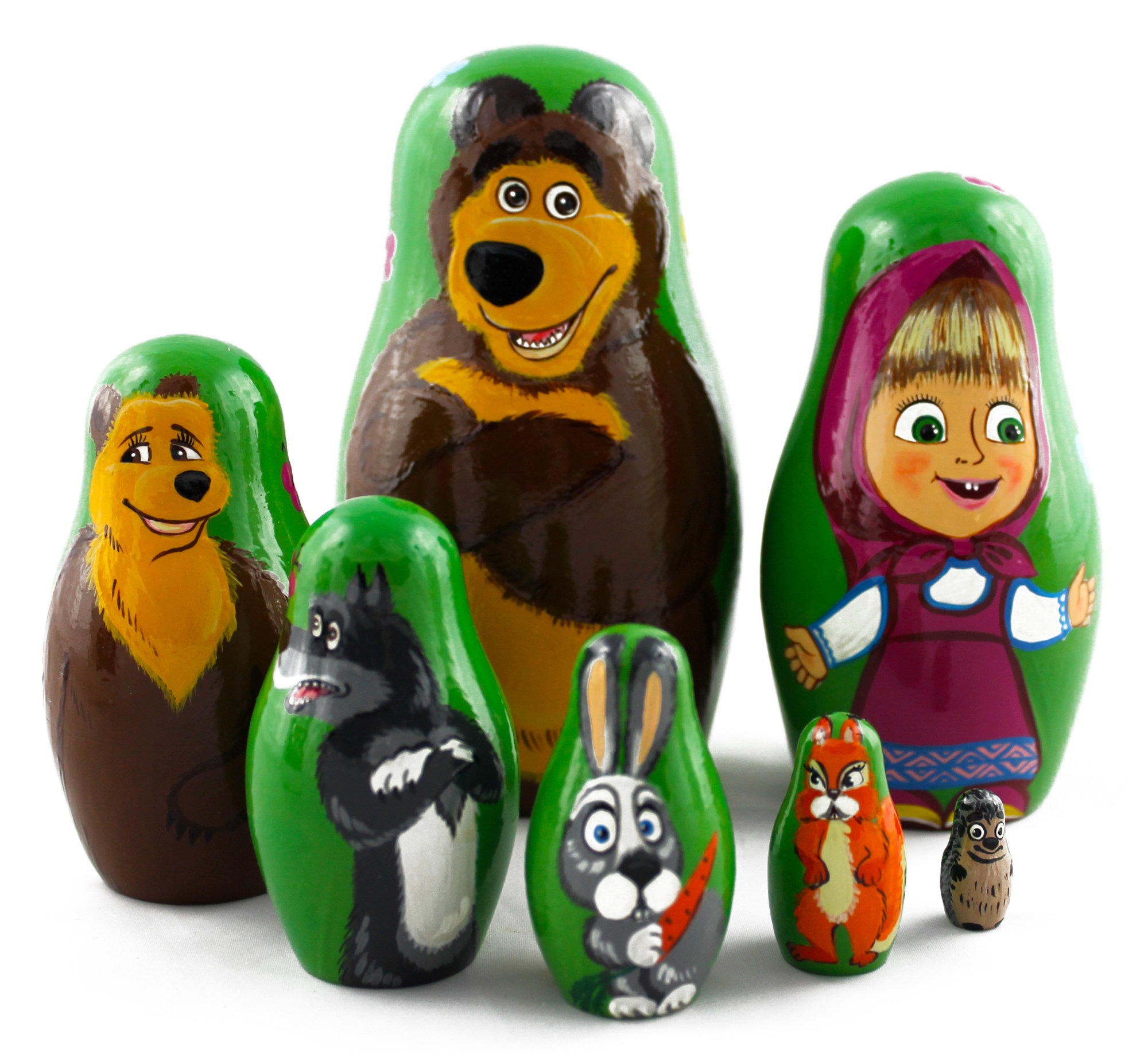 Russian Matryoshka Masha and Bear Wooden Nesting Dolls Baby TV Movie Gifts, 7pc 19.95 USD