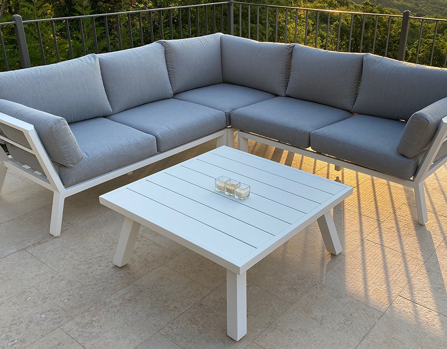 Grenada Aluminum Outdoor Corner Set in White Color Garden Seating Set