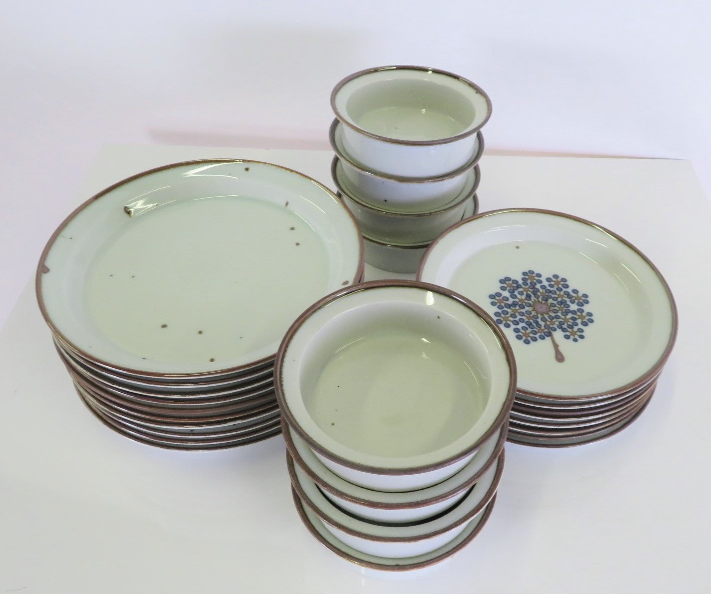 SOLD....Rustic Modern Brown Mist Pattern Dinnerware from Dansk Designs