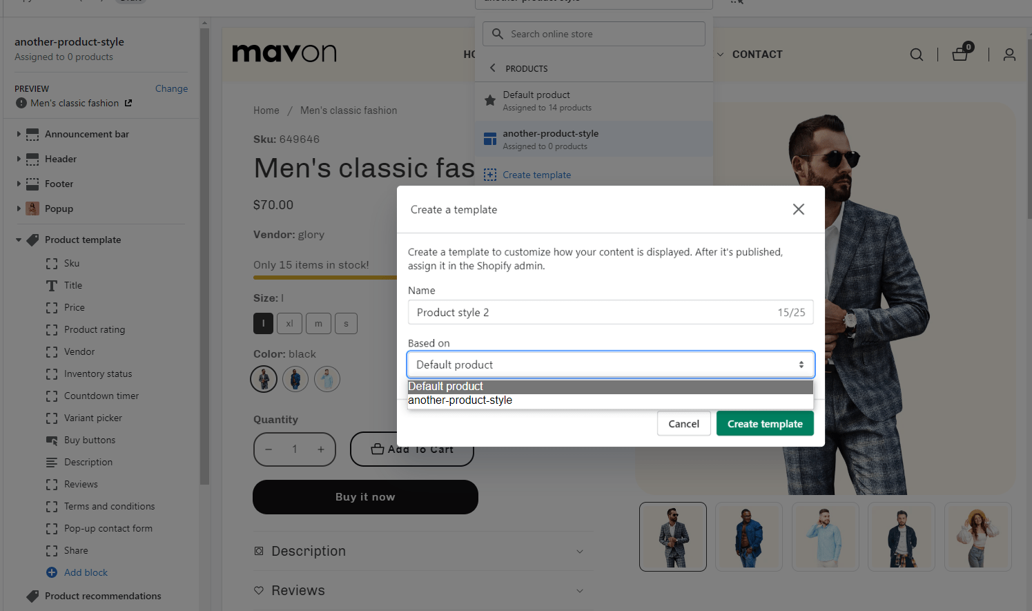 Create a new product template.