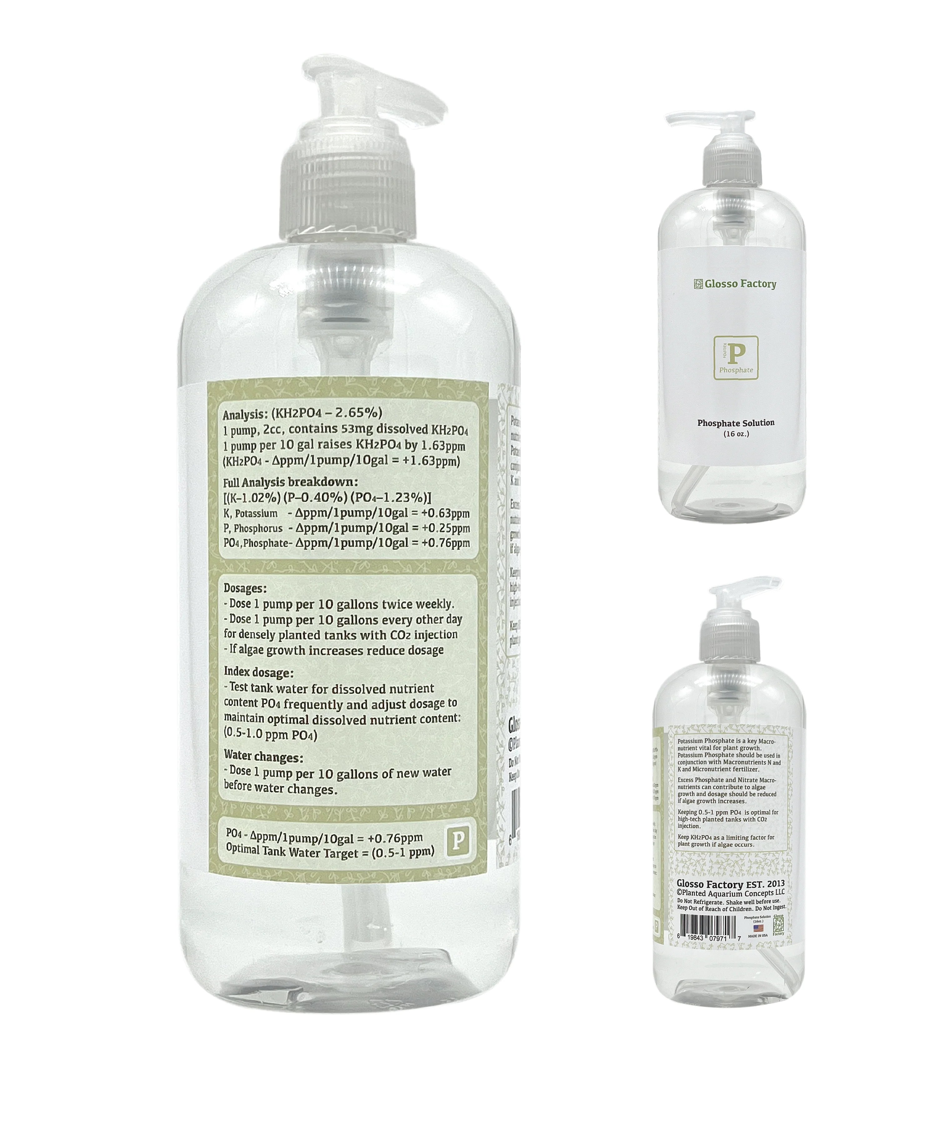 Glosso Factory Phosphate Fertilizer, 16oz For Planted Aquariums