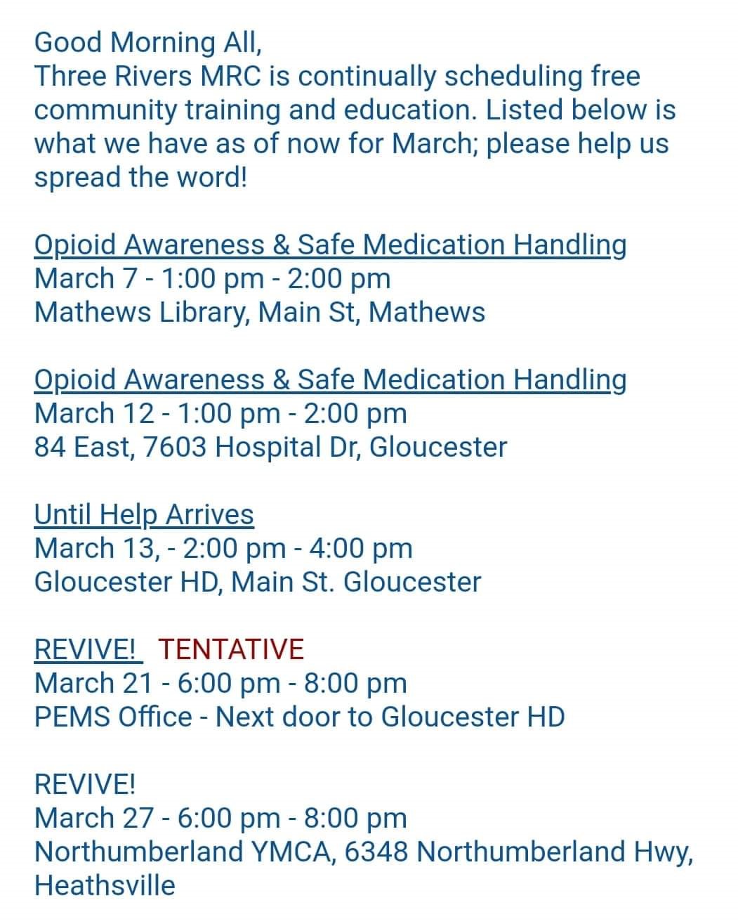 Trainings from the Three Rivers Medical Reserve Corps