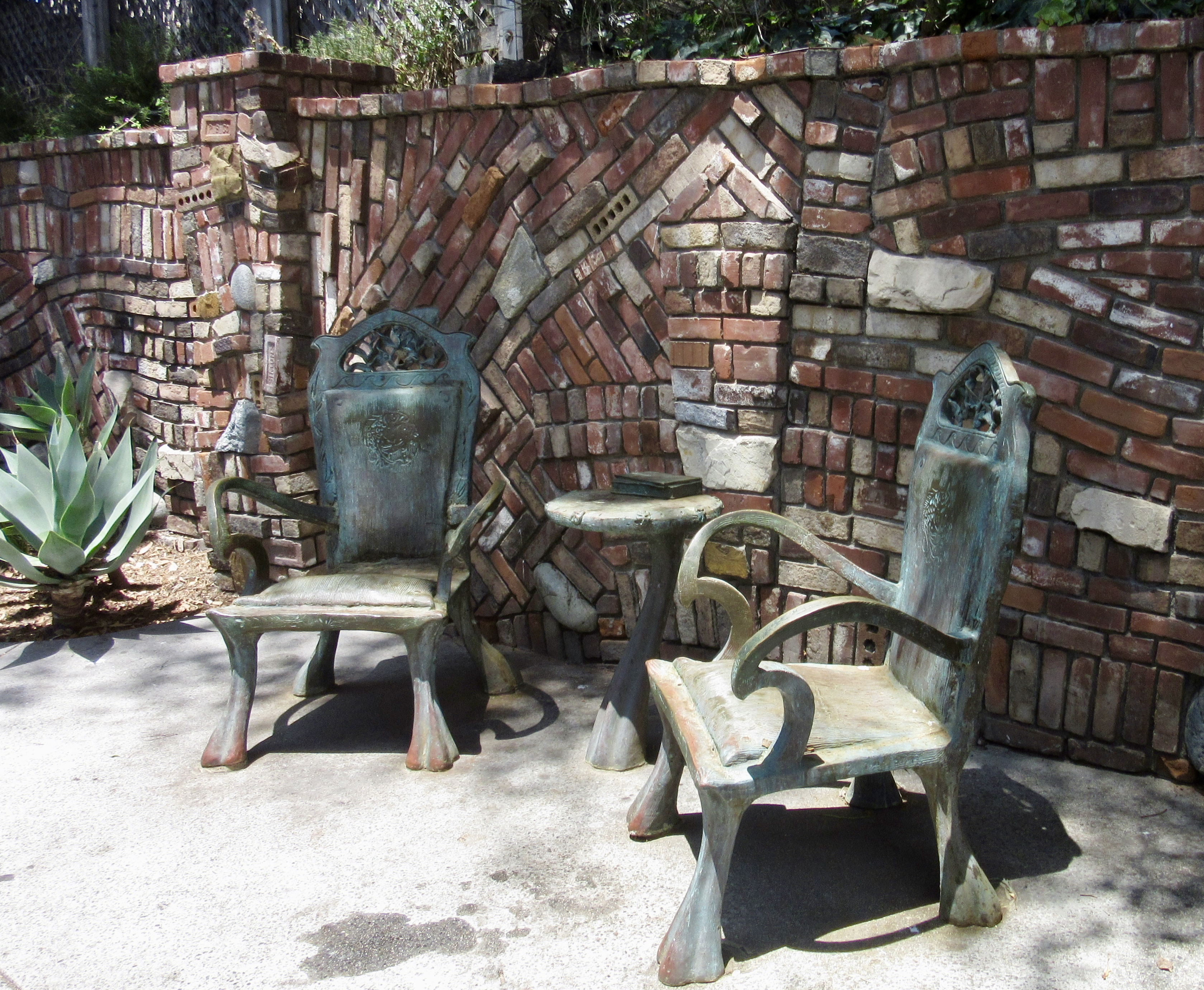 Bronze table and chairs statues at Brown's Park in Laguna Beach