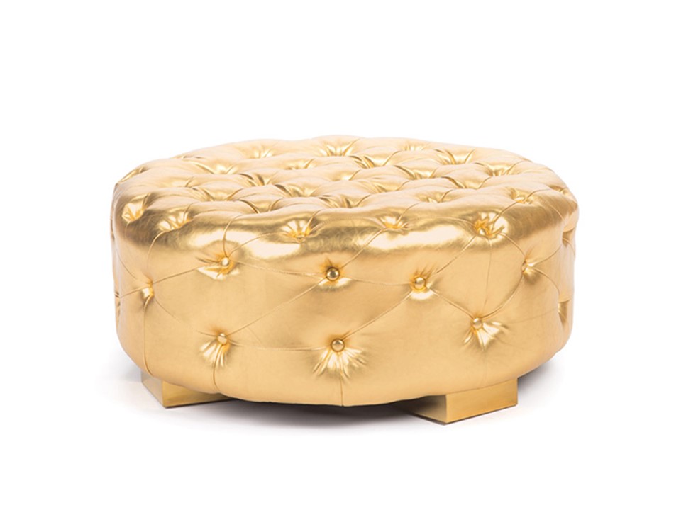 Glow The Event Store Bernhardt Round Ottoman Gold Leather Glow