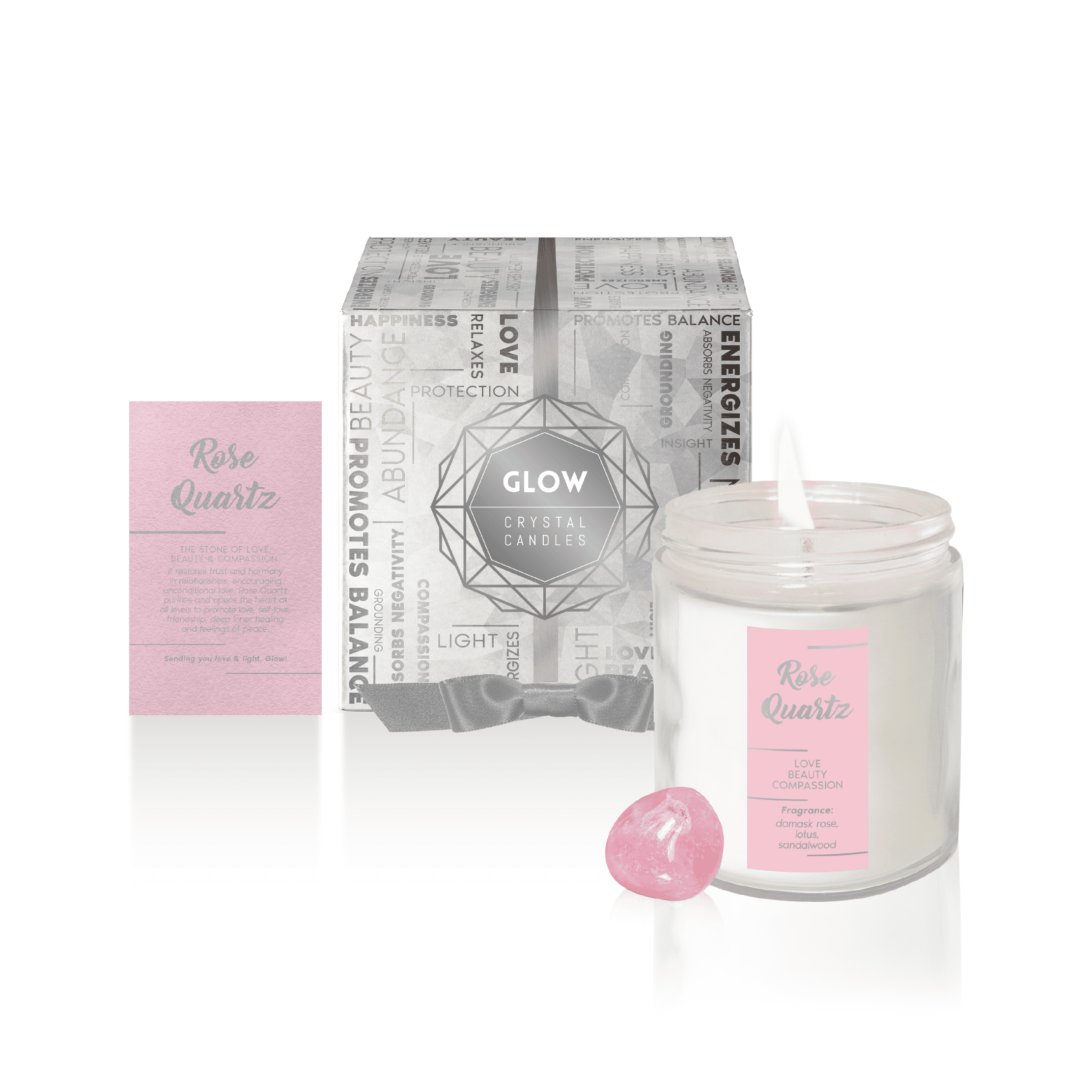 Rose Quartz Crystal Boxed Candle Glow Scented Candles