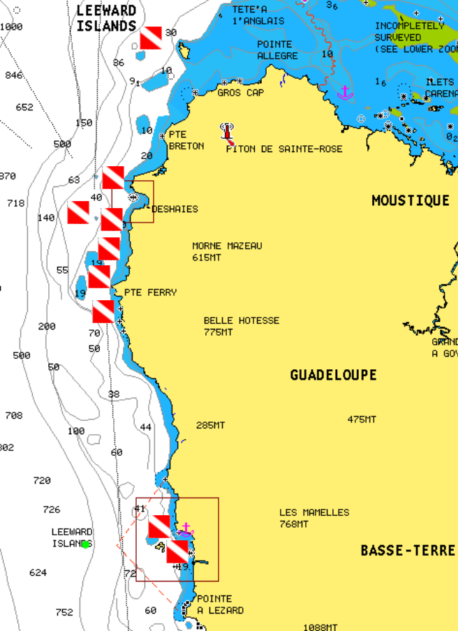Carte Sites De Plongée Guadeloupe Calypso les sites au départ de deshaies Calypso centre de plongée