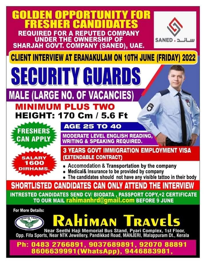 Security Guard Job In UAE Freshers Can Apply