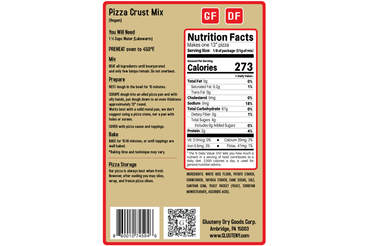 GlutenFree Pizza Crust Mix Gluuteny Dry Goods