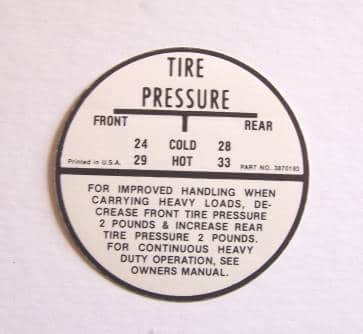 Tire Pressure Decal E78x14 E70x14 for 1973-1974 Nova | GM Classics