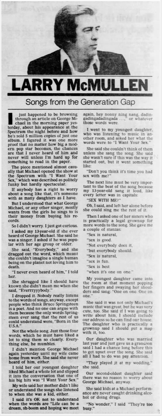 Songs From The Generation Gap A Parent S Reaction To George Michael S I Want Your Sex