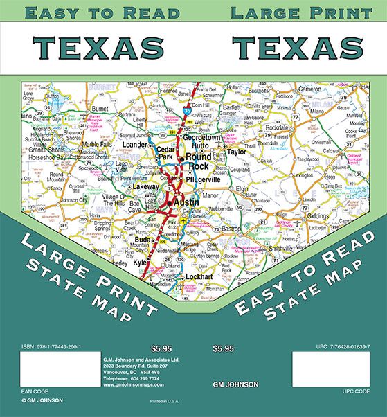 Texas Large Print, Texas State Map GM Johnson Maps