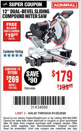 Buy the Admiral 12 In. Dual-Bevel Sliding Compound Miter Saw With LED