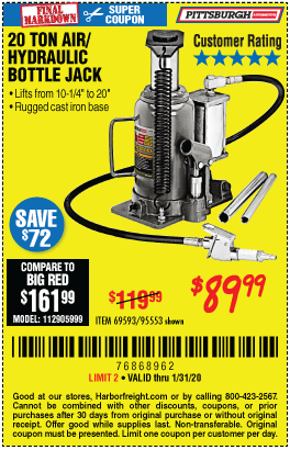 Pittsburgh 20 Ton Air Hydraulic Bottle Jack Parts – Best Pictures and