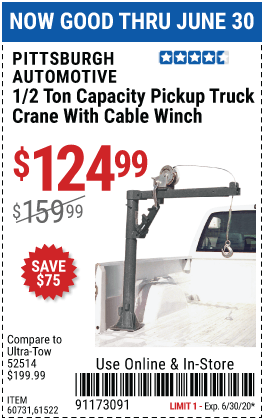 PITTSBURGH AUTOMOTIVE Pickup Truck Bed Crane for $124.99 – Harbor