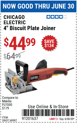 CHICAGO ELECTRIC 4 in. Biscuit Plate Joiner for $44.99 – Harbor Freight