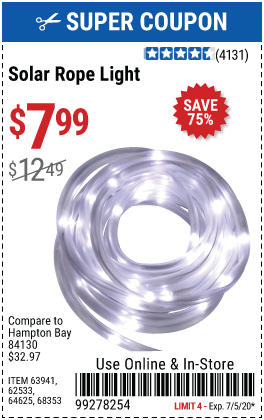 ONE STOP GARDENS Solar Rope Light for $7.99 – Harbor Freight Coupons
