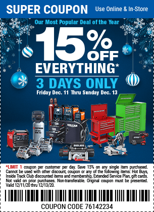 15% OFF with NO EXCLUSIONS – Harbor Freight Coupons