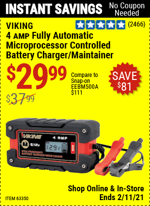 VIKING 4 Amp Fully Automatic Microprocessor Controlled Battery Charger