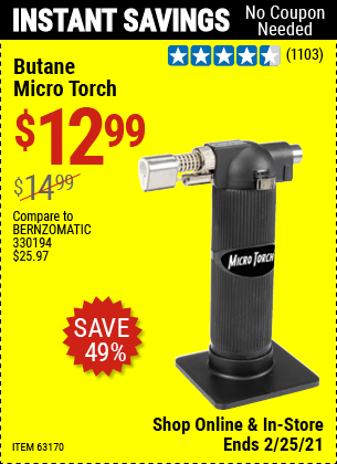 Butane Micro Torch for $12.99 – Harbor Freight Coupons