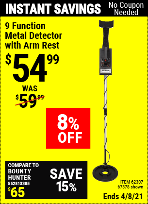 9 Function Metal Detector with Arm Rest for $54.99 – Harbor Freight Coupons