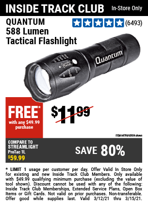 QUANTUM 588 Lumen Tactical Flashlight for $5 – Harbor Freight Coupons