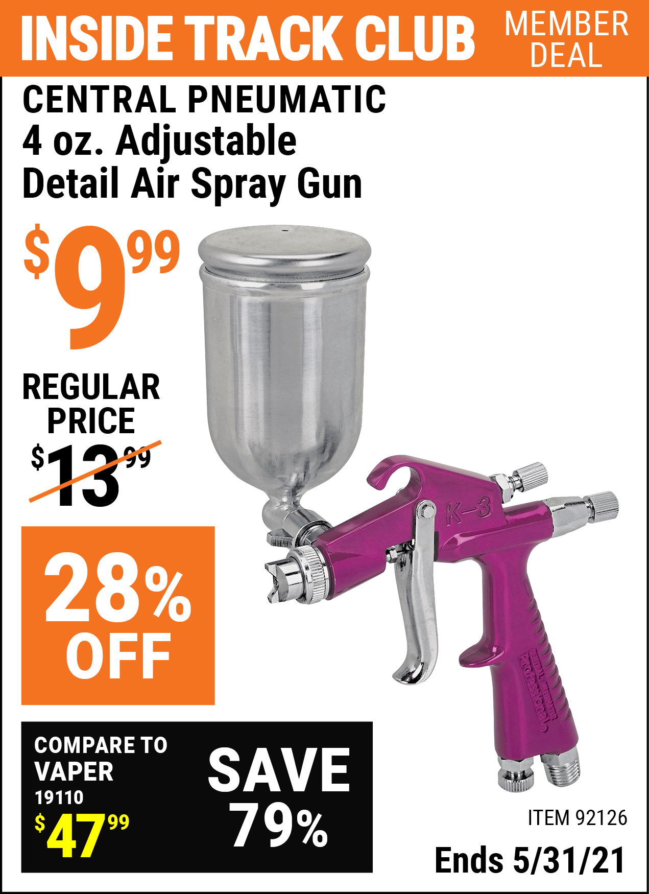 CENTRAL PNEUMATIC 4 oz. Adjustable Detail Air Spray Gun for 9.99