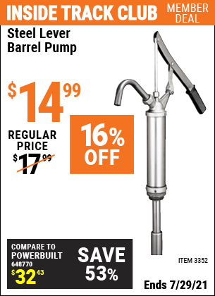 Steel Lever Barrel Pump – Item 03352 – Harbor Freight Coupons