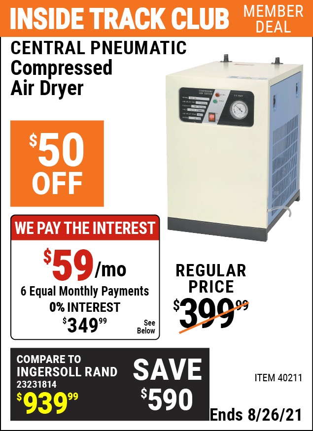 CENTRAL PNEUMATIC Compressed Air Dryer for 349.99 Harbor Freight Coupons