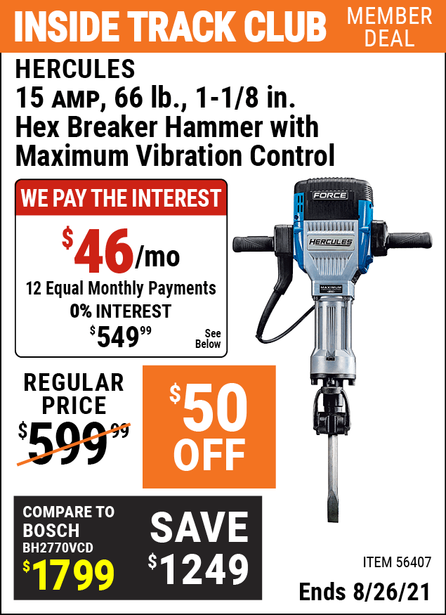 HERCULES 11/8 in. Hex Breaker Hammer with Maximum Vibration Control