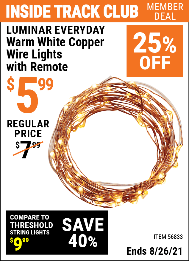 LUMINAR EVERYDAY Warm White Copper Wire Lights With Remote for 5.99